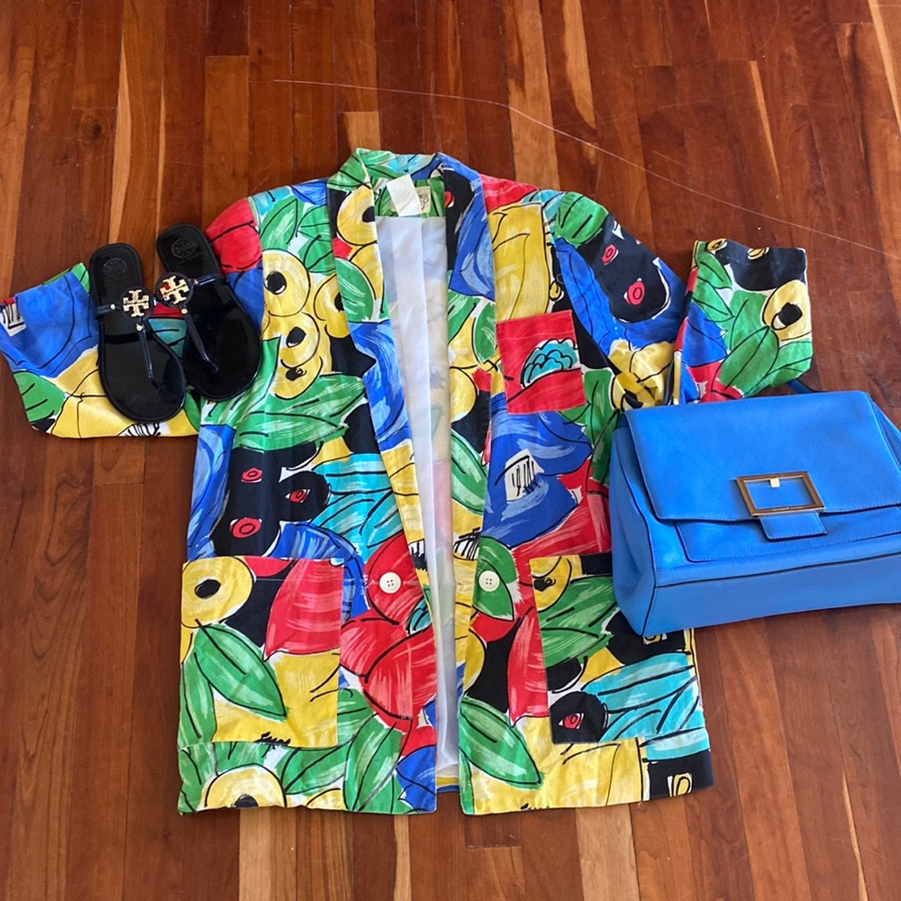 Vintage Abstract Print Oversized Fit Cotton Blazer
